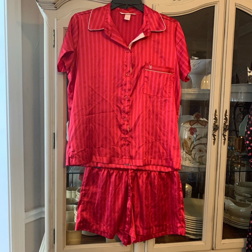 2pc Vintage Victoria’s Secret Satin striped Babydoll PJs Pajama Set Small